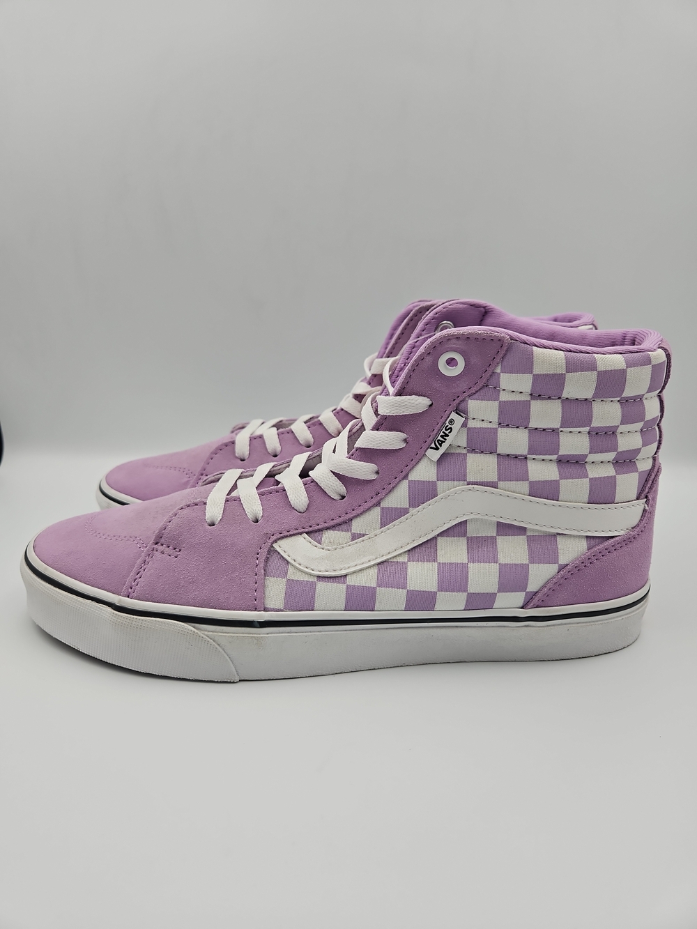 Vans Women's Sk8-Hi Checkerboard High-Top Sneakers - Lavender/White